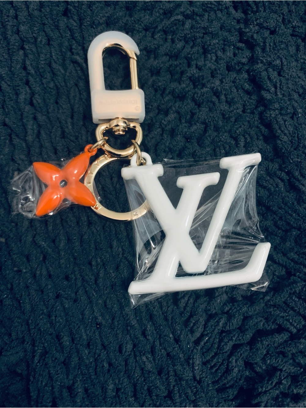 Luxury White & Orange Initials Key Charm